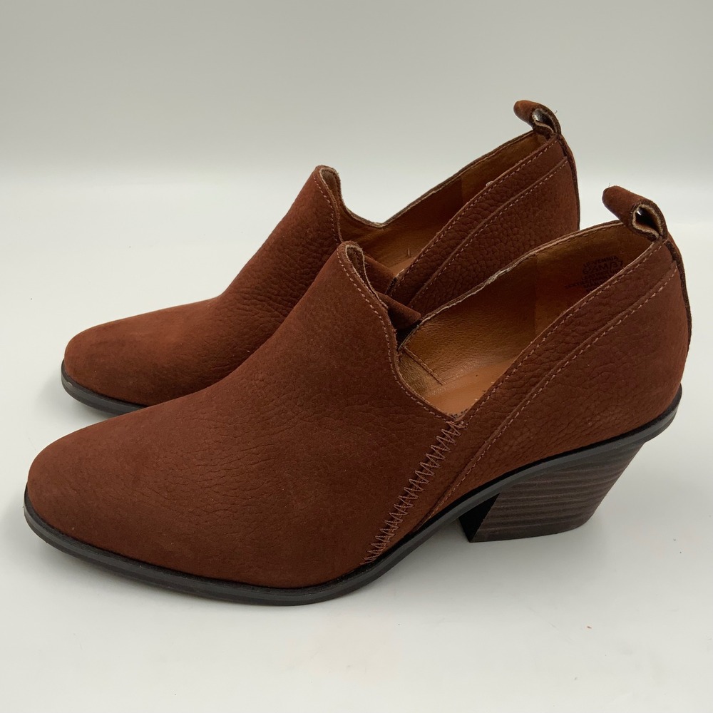 Lucky Brand Women Leather Ankle Boots Booties Brown Wedge Heel Size 6.5 - Picture 4 of 8
